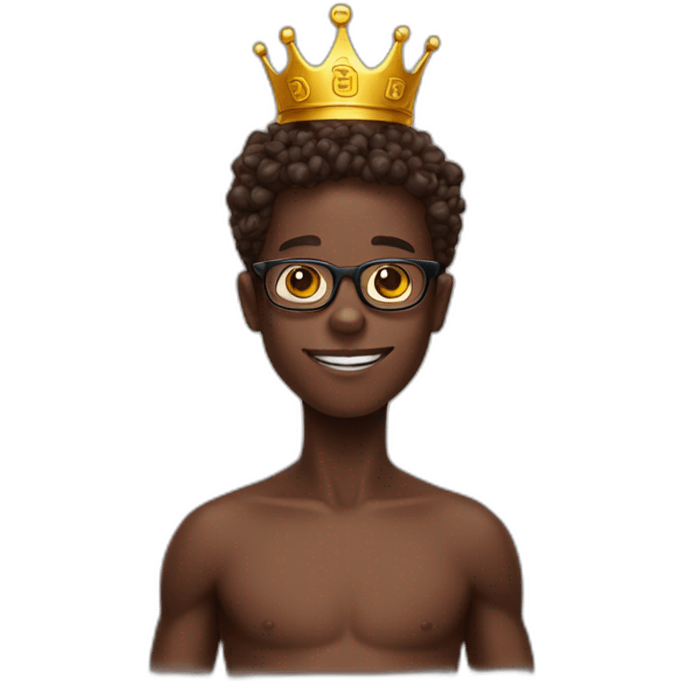 a chocolate skin boy with glasses and a crown of bitcoin emoji