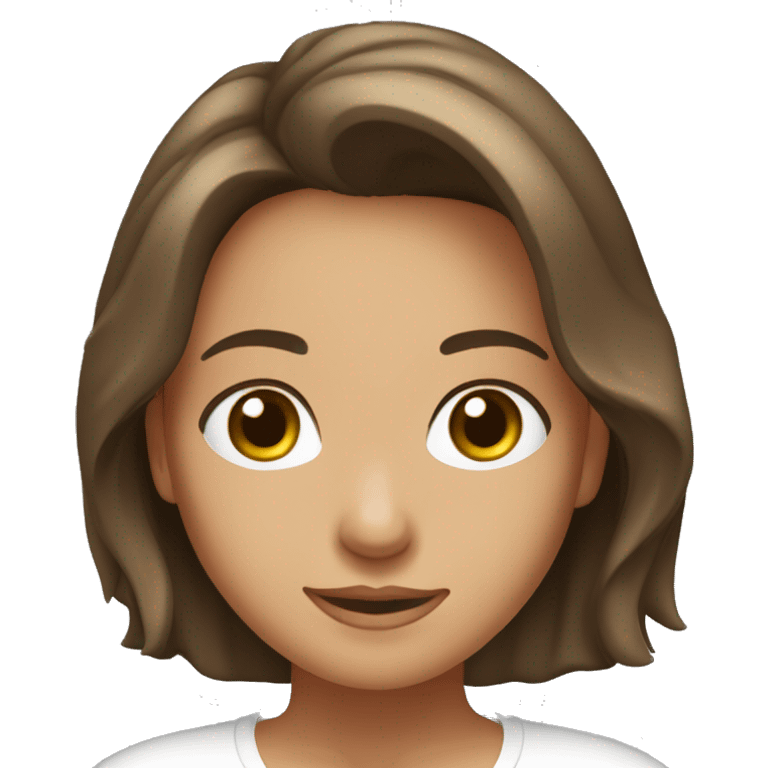 brunette girl, Italian, big hazel eyes, shiny hair, tanned complexion, good health, white t-shirt emoji