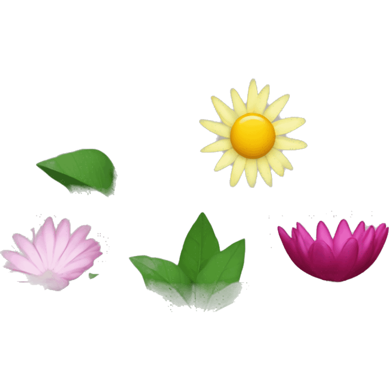 bunch of flowers including holly, water lilly, aster, morning glory emoji