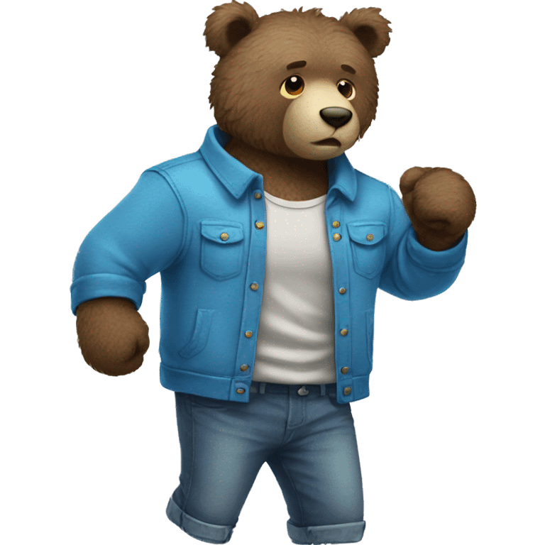 Dad Blue fuzzy bear wearing clothes punching   emoji