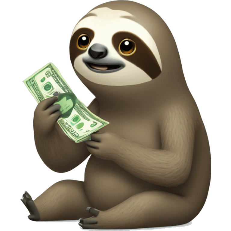 sloth looking lazily at phone and with money flying out of pocket emoji