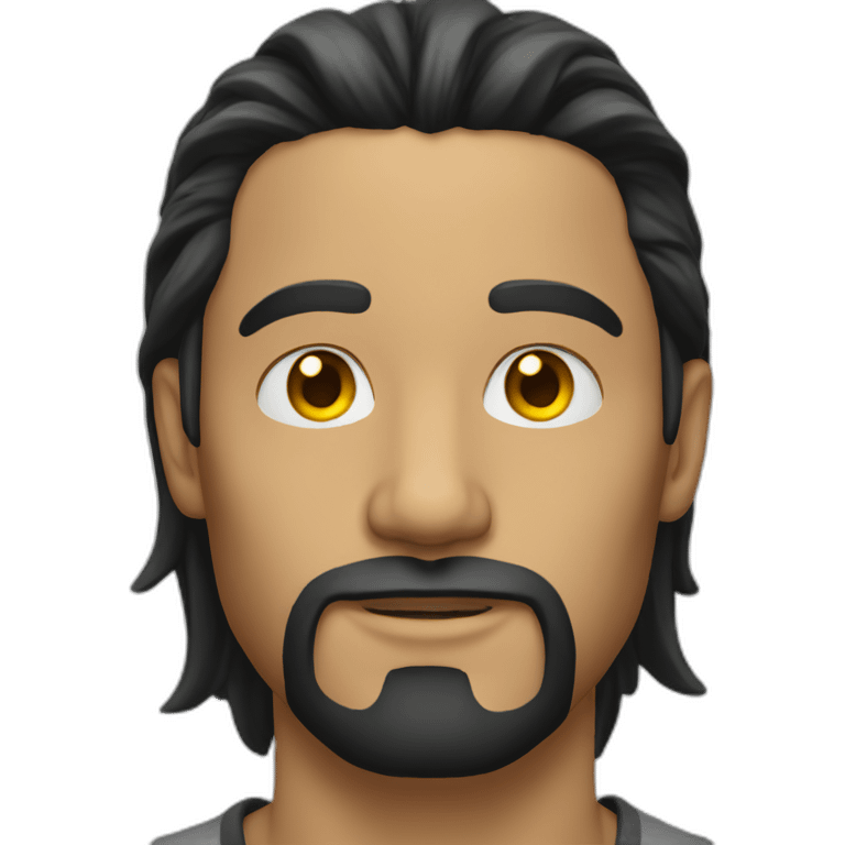 Man with a long black hair without beard and he has yellow lined tattoo above his nose emoji