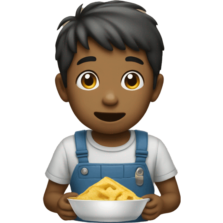 Little boy eating a house emoji