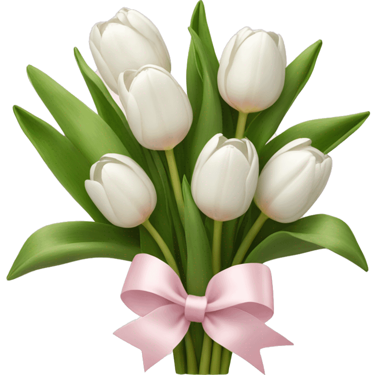 White tulips bouquet with light pink bow  emoji