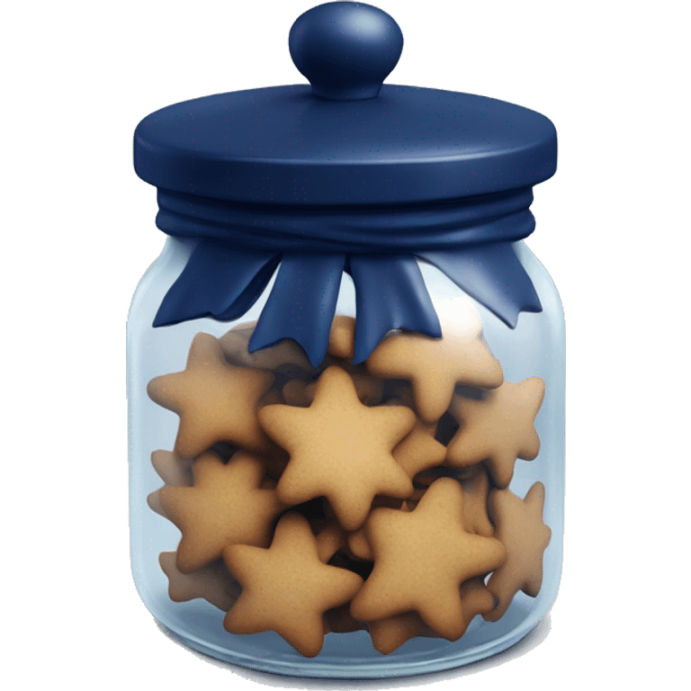 Realistic glass cookie jar with navy blue lid full of gingerbread cookies isolated. emoji