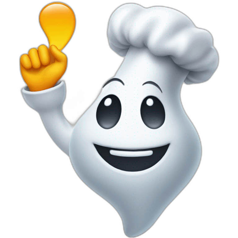 happy ghost wearing chef hat and blowing kiss with hand emoji