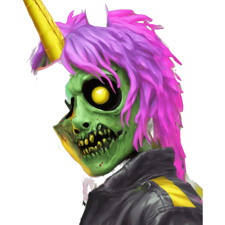 .Zombie_ Vaporwave black holographic oilslick zombie unicorn yellow caution tape and a vinyl emoji