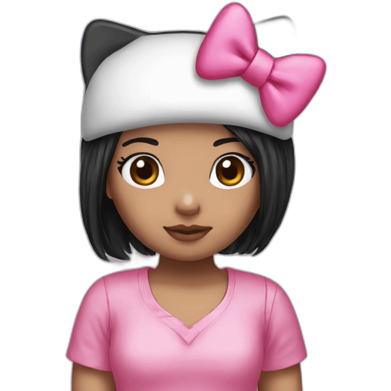 Hello Kitty straight black hair pink bow headband and pink outfit emoji