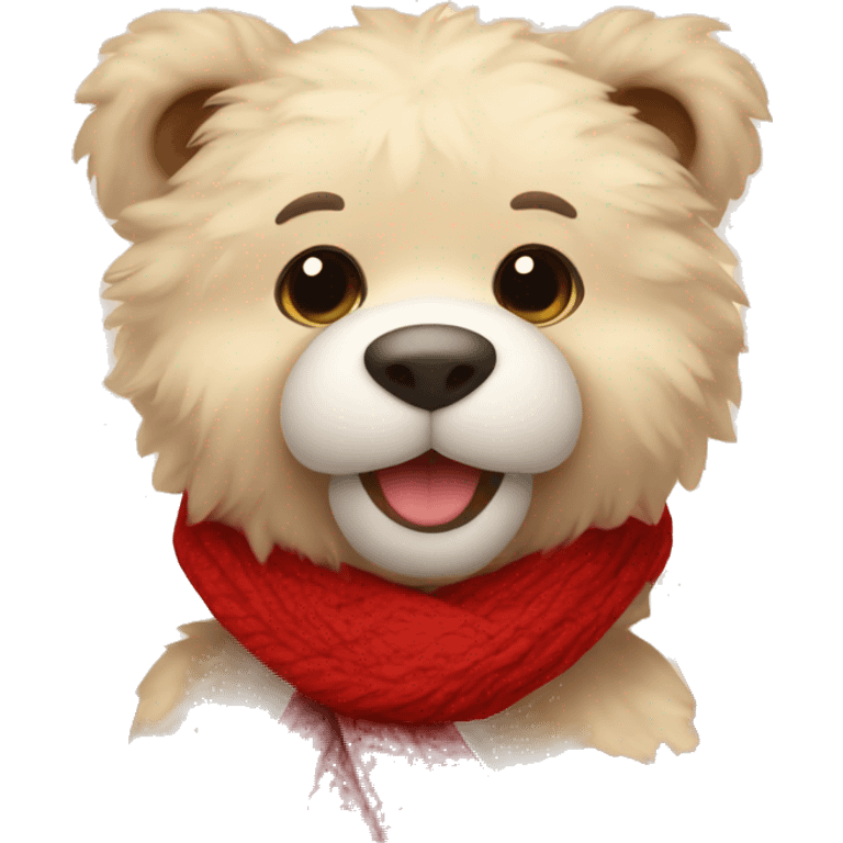 Fluffy Teddy with red autumn scarf emoji