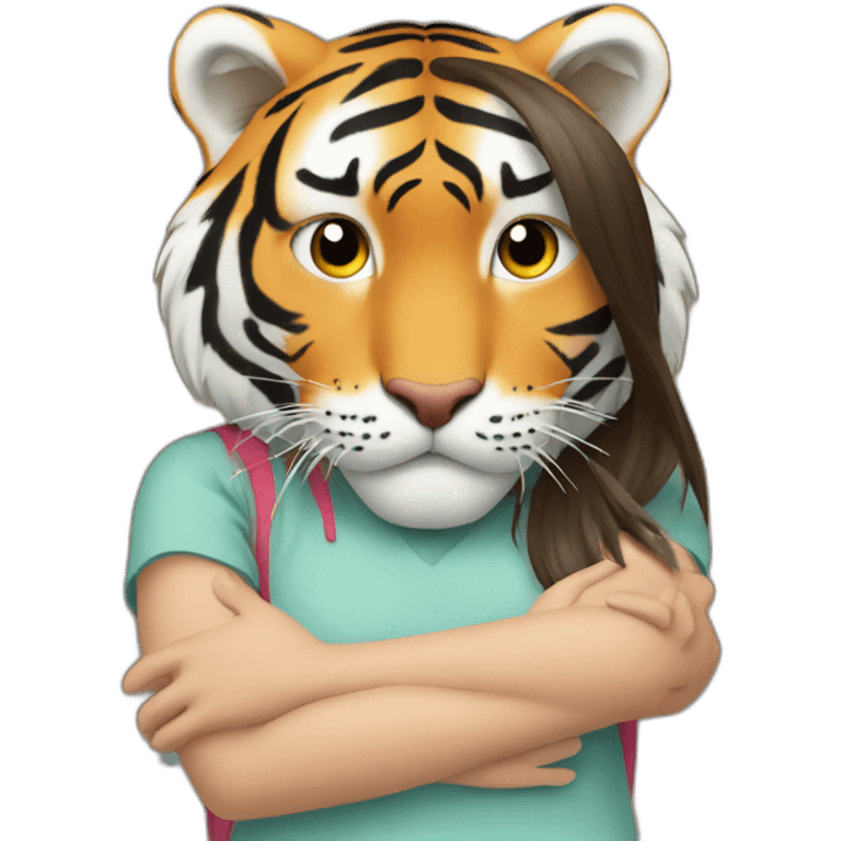 Tiger in arm of Japanese  girl  emoji