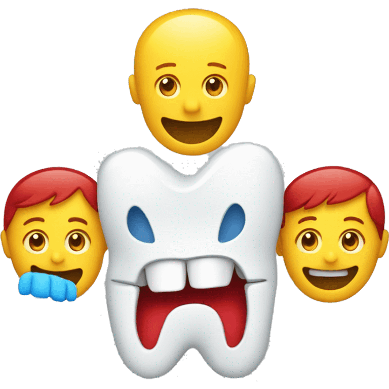 Create an emoji that represents three teeth together, aligned horizontally. The first tooth should be blue, the second red and the third yellow.
 emoji