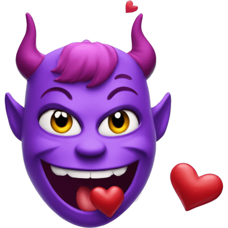 Purple devil with halo blowing kisses with hearts emoji