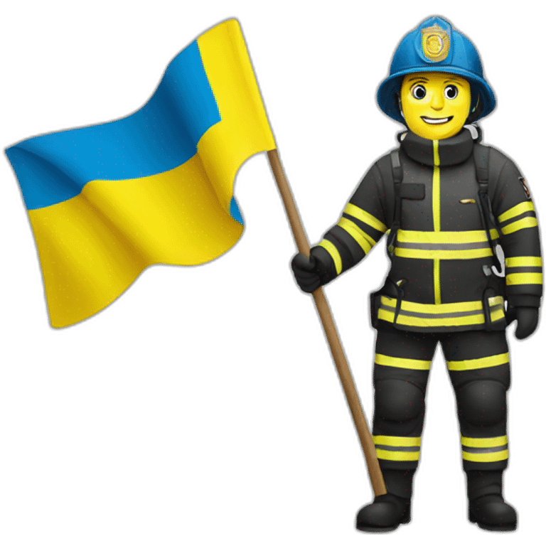 Ukrainian firefighter with the flag of Ukraine puts out the fire emoji