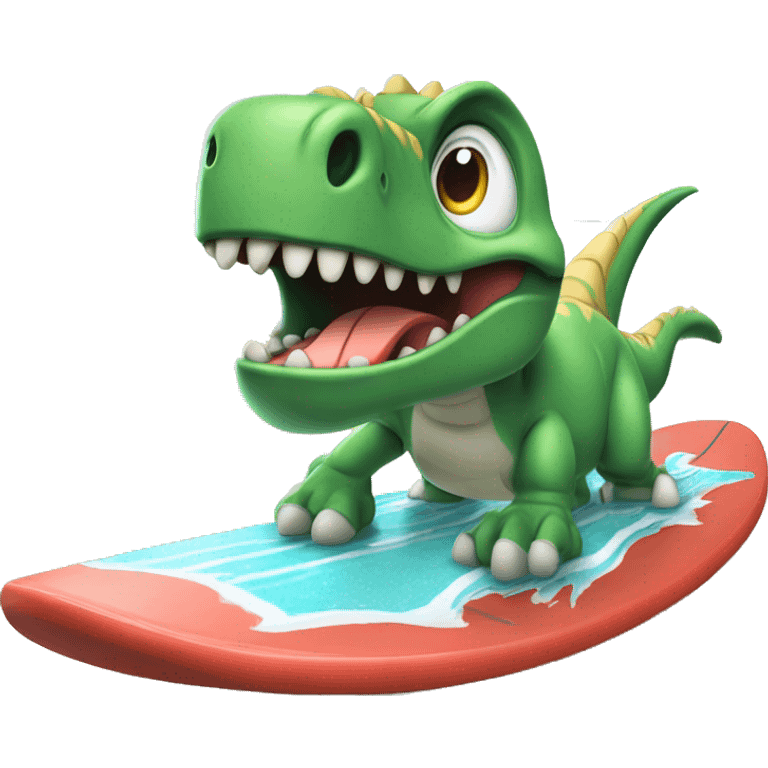 dinosaurus op een surfbord terwijl hij een ijsje eet emoji