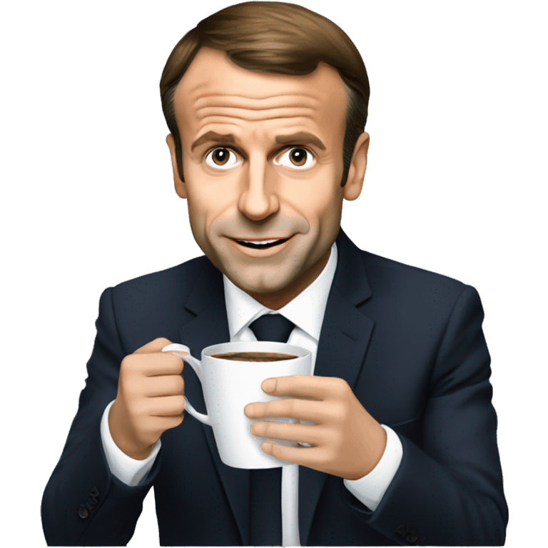 Emmanuel Macron drinking coffee from cup emoji