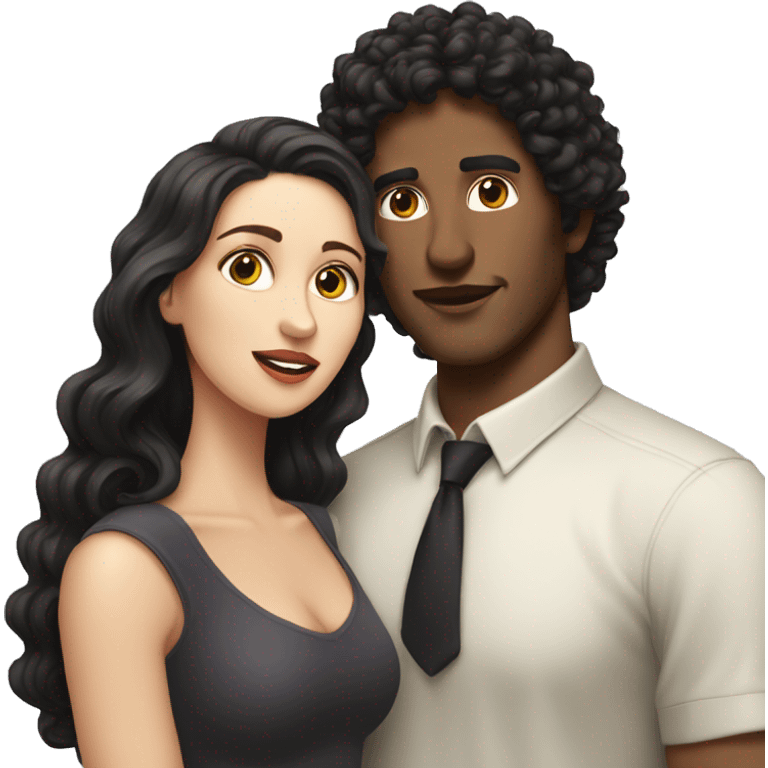 White Man with dark curly hair kissing white woman with long dark hair emoji