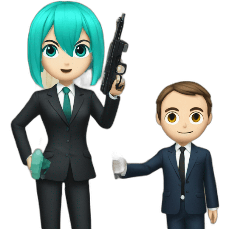 Miku points a fake gun to macron emoji