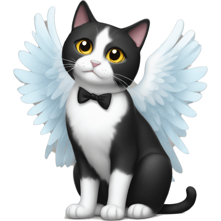 Tuxedo cat with angel wings emoji