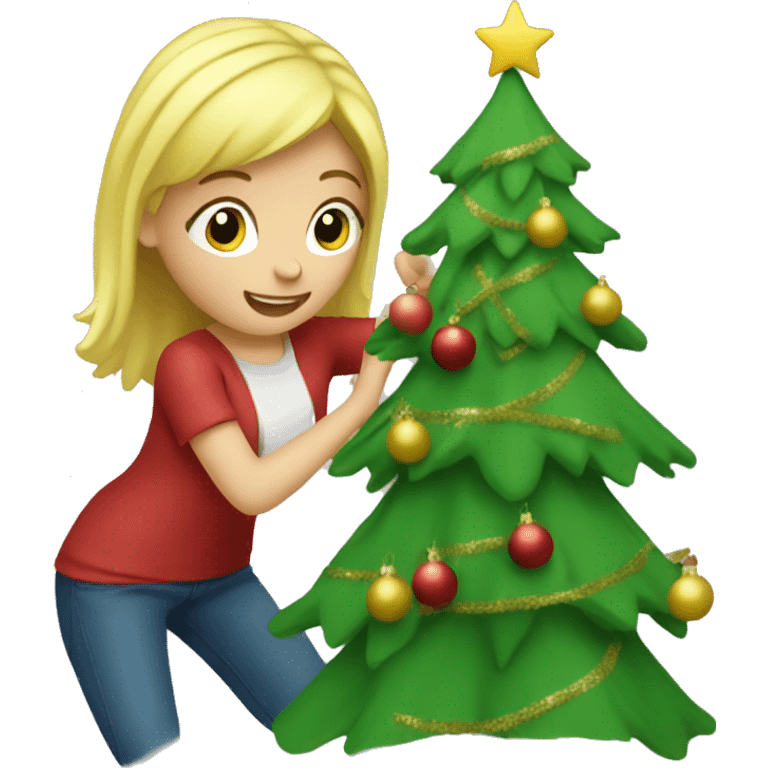 Blond Girl decorating a Christmas tree emoji