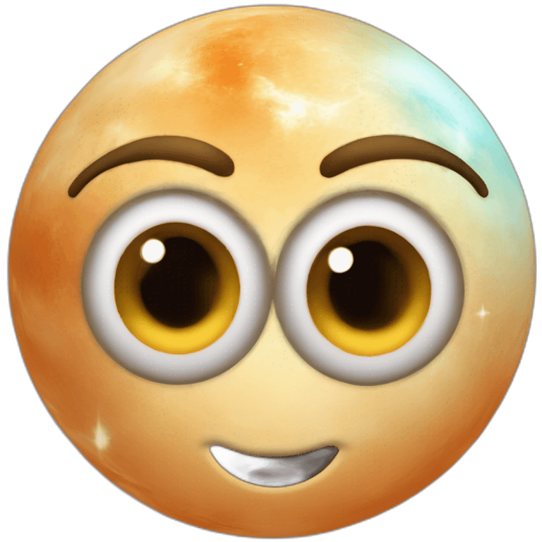 planet Venus with a cartoon smirking face with big childish eyes emoji