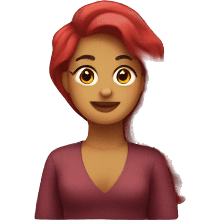 Mujer con cabello rojo ondulado y MacBook  emoji