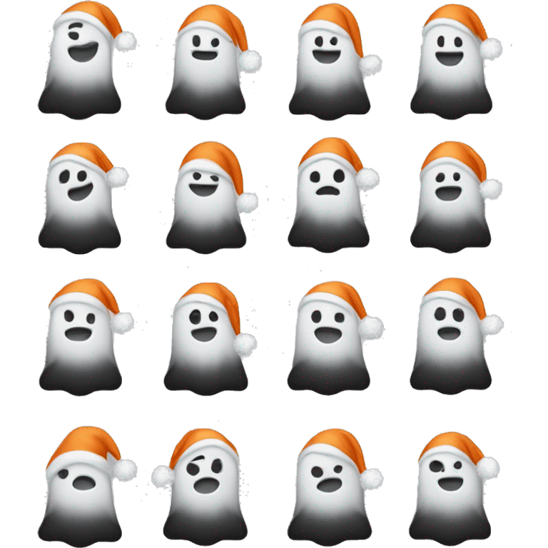 10 different emojii of a black and orange ghost in a Christmas version ( for example, with a sugar grace or holding a wafer of snow )  emoji