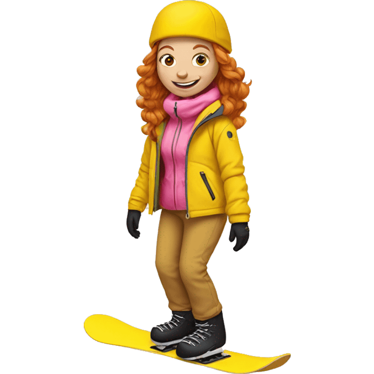 Ginger Girl yellow pants pink jacket riding on snowboard  emoji