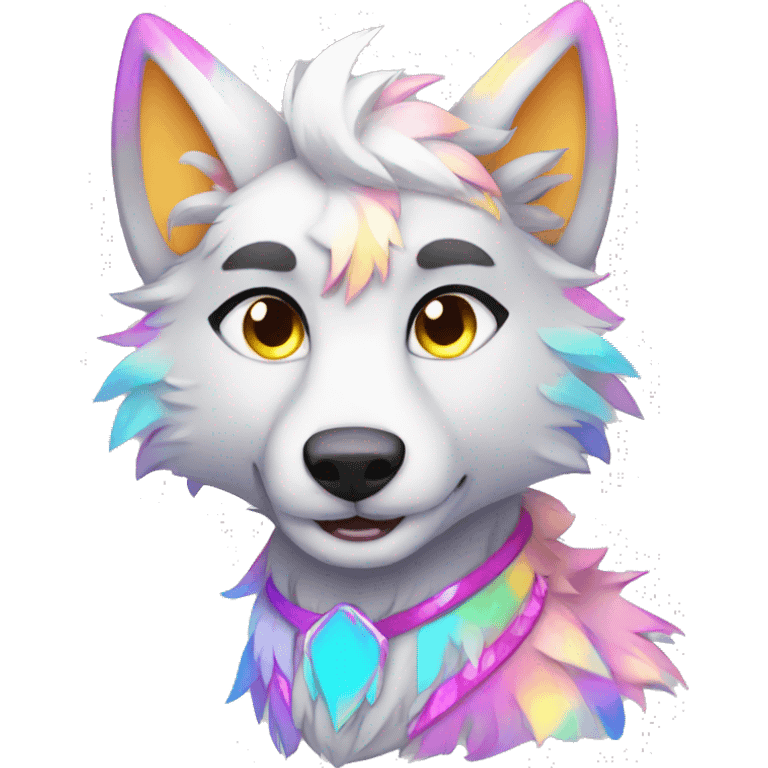 Colorful Sparkle-wolf-fursona full body emoji