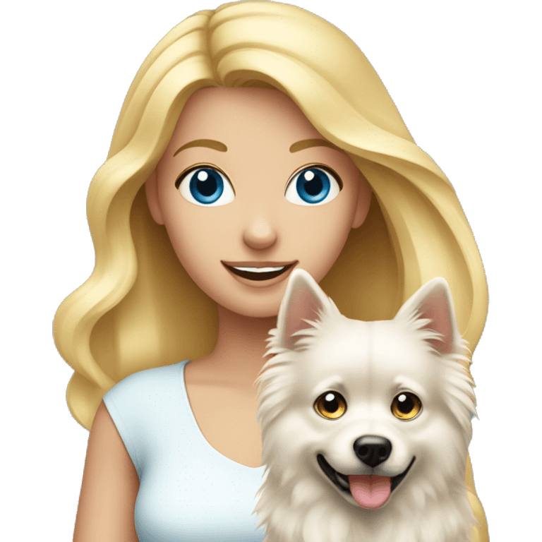 Blonde girl blue eyes holding spitz  emoji