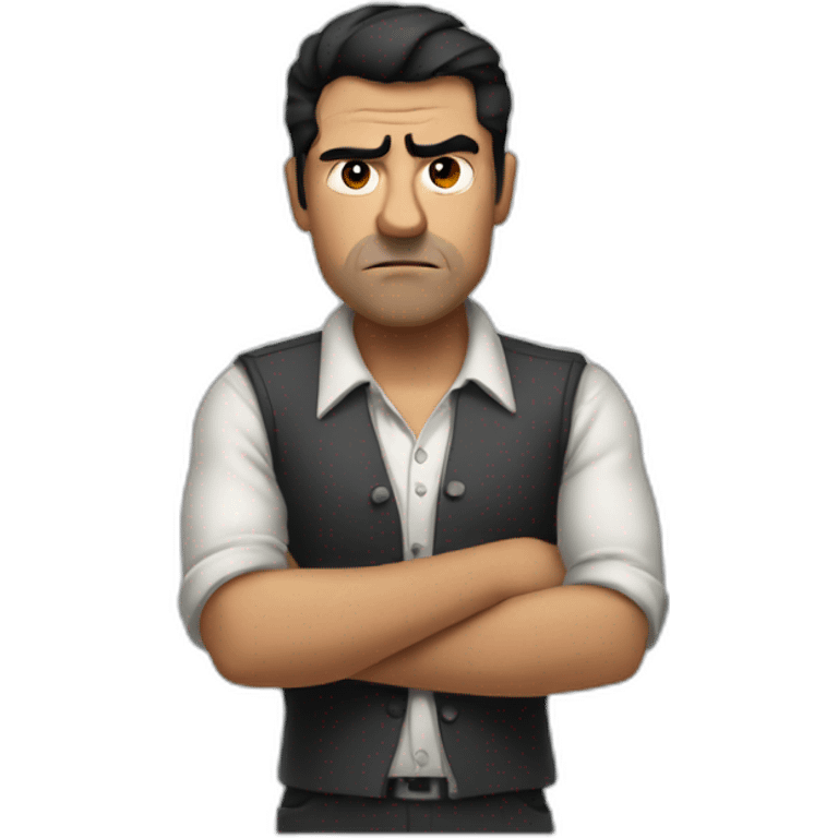 French angry man, black hair, stand up with his arms crossed emoji