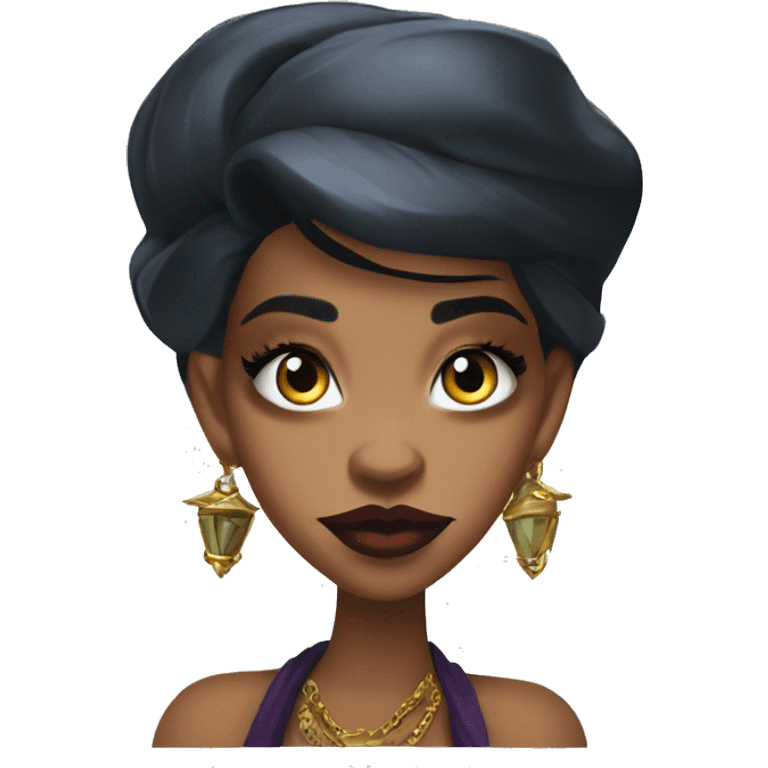 Warcraft Rihanna gem collector in Uncle Scrooge style, mysterious eyes, intricate lips, masterpiece pose emoji