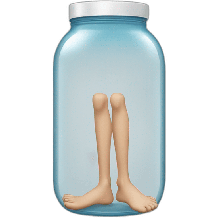 human legs standing on the floor with an empty transparent jar between them,outside,to the left and to the right,front view emoji