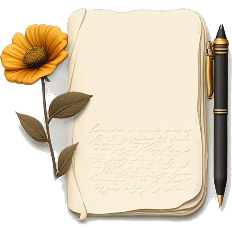 poet's diary with a pen and an old flower emoji