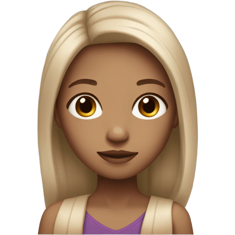 Girl emoji with long purple hair and light tan skin brown eyes emoji