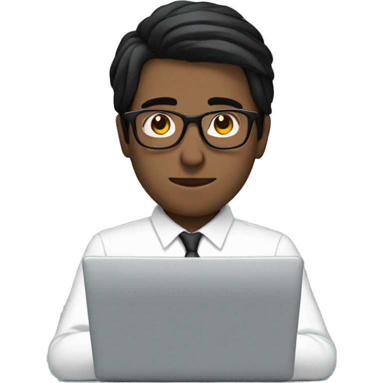 a man with black straight hair and glasses coding with laptop emoji