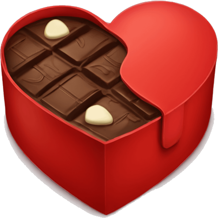 A red heart shape box with chocolate emoji