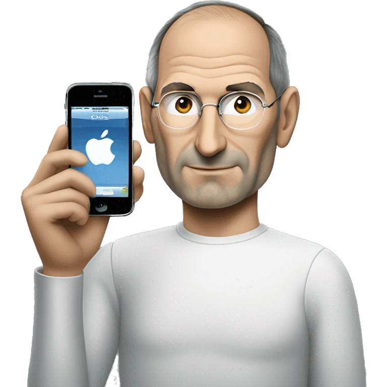 Steve Jobs with An iPhone on one hand and an Apple on the other emoji