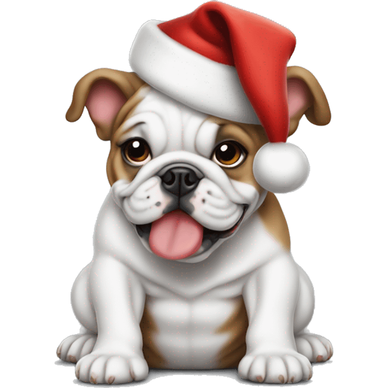 Bulldog puppy wearing Santa hat emoji