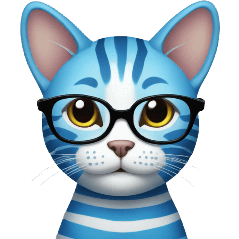 striped blue cat with glasses emoji