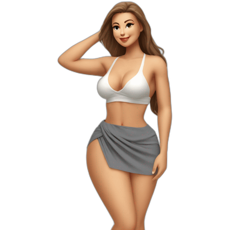 full body curvy caucasian-beauty-wide slit skirt lifted by the wind bikini emoji