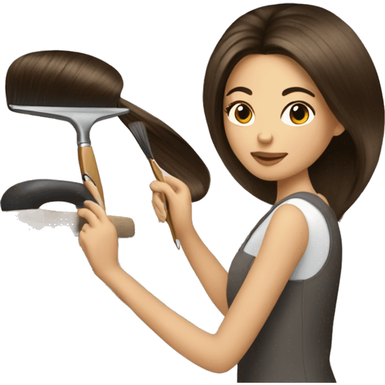 Brunette hairstylist  painting ha emoji