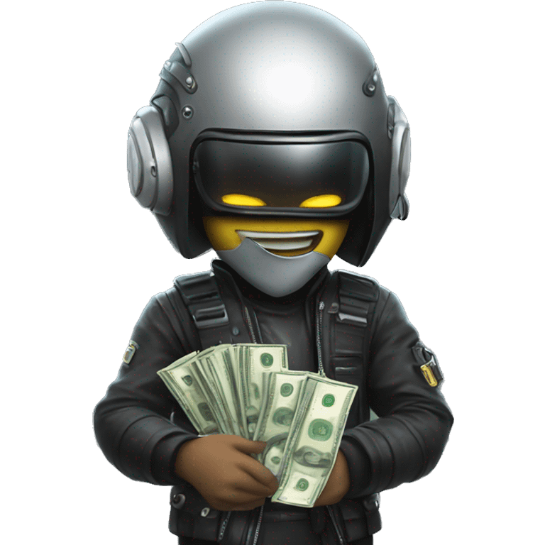 cyber punk with helmet holding cash emoji