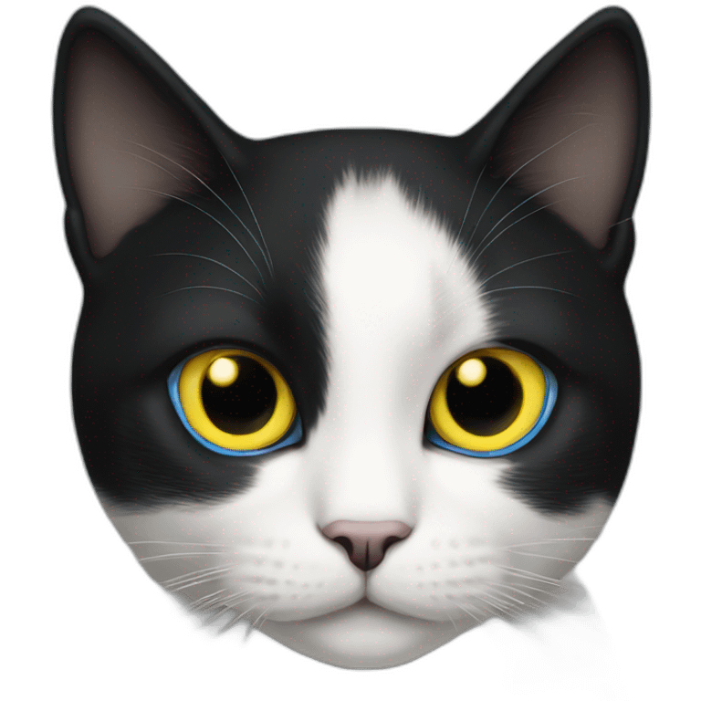 Half black half white cat with one blue eye and one yellow eye emoji