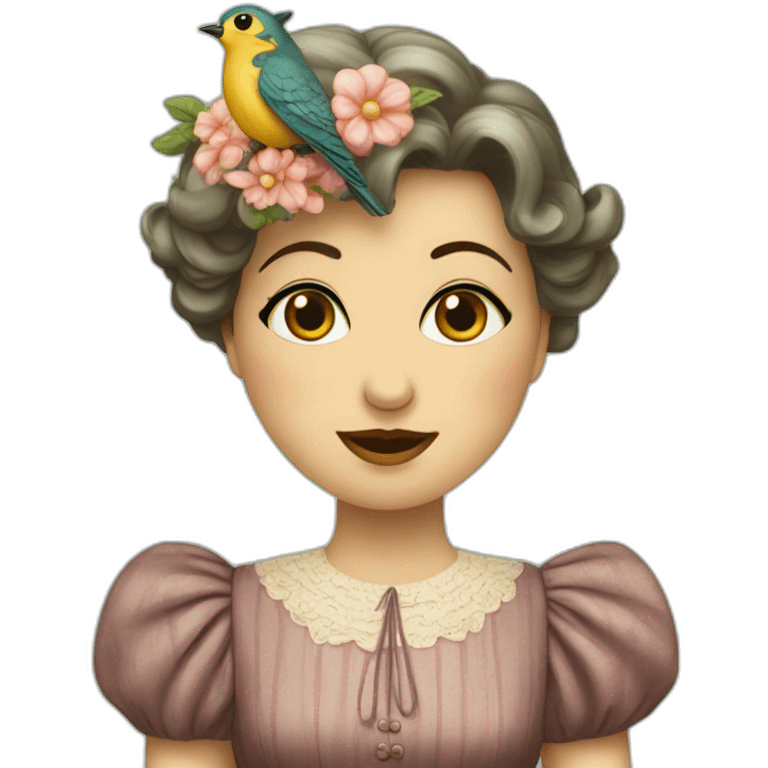 Cuckoo bird wearing a vintage dress emoji