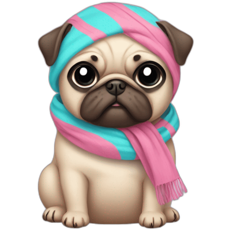 Pink kawaii Pug with cyan scarf emoji