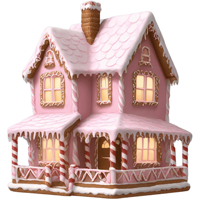 Big Light Pink very detailed gingerbread house , realistic  emoji