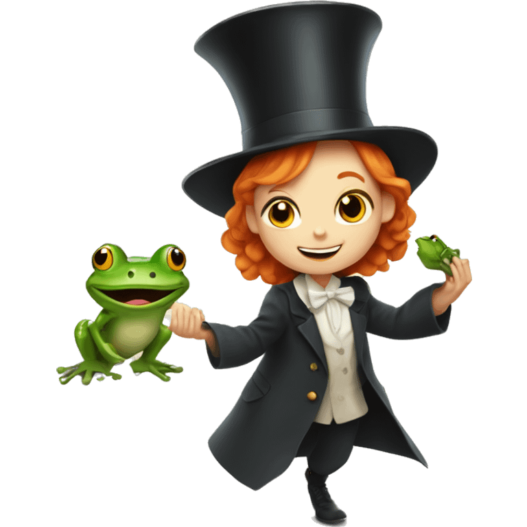 ginger girl pulling frog out of magician hat emoji