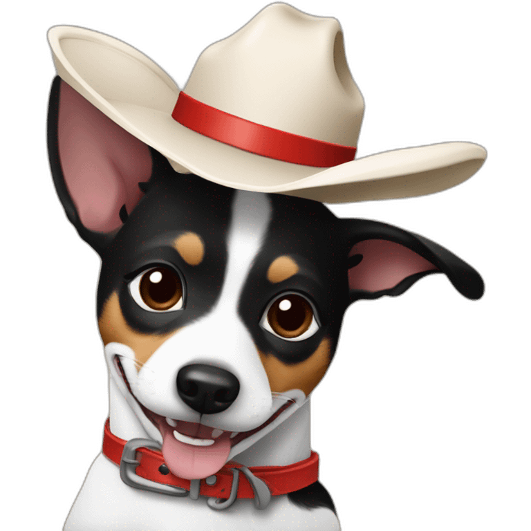 rat terrier wearing a cowboy hat and red collar smiling no brown (black and white) thumbs up emoji