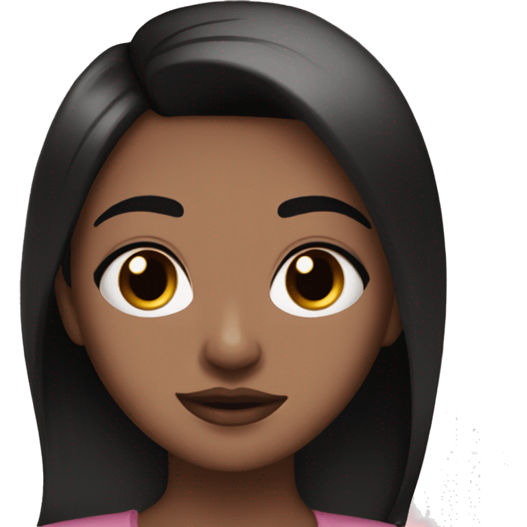 black eye, brown skin, straight black hair, pink lips, teenage 15 cute emoji