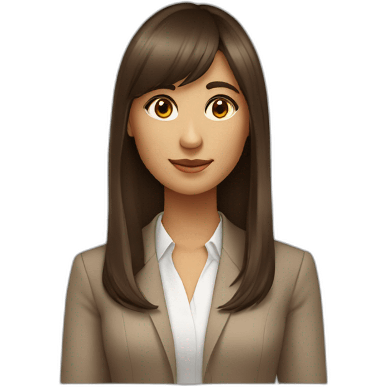 digital business woman with long brown hair with bangs, brown eyes tan skin emoji